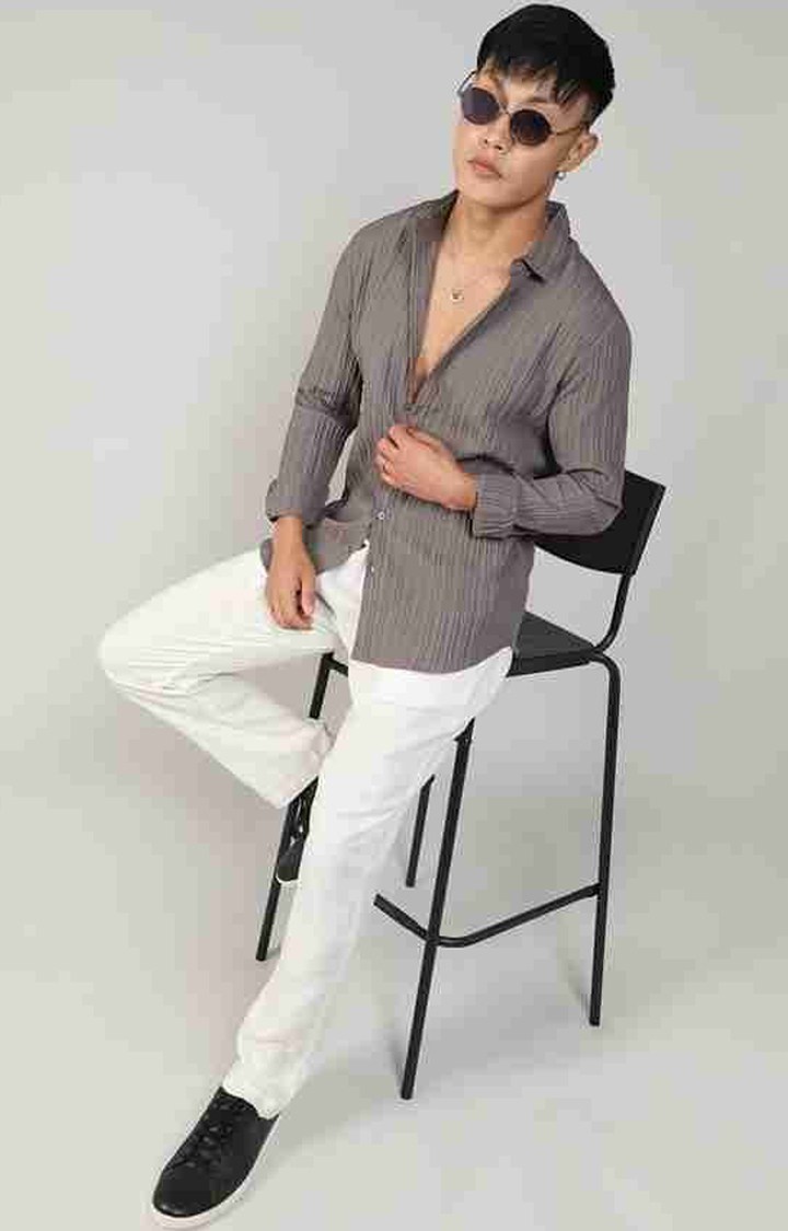 Men's Grey Solid Casual Shirts