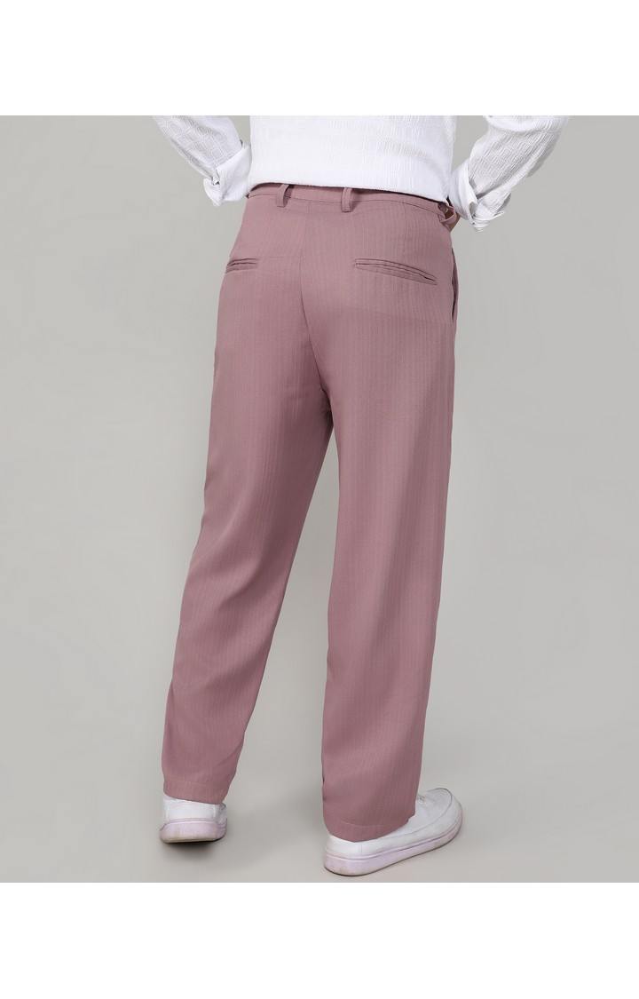 Men's Mauve Pink Solid Polyester Trousers