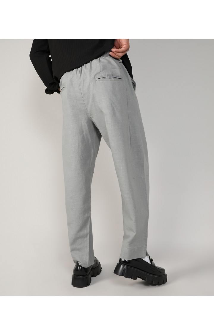 Men's Moon Grey Solid Polyester Trousers