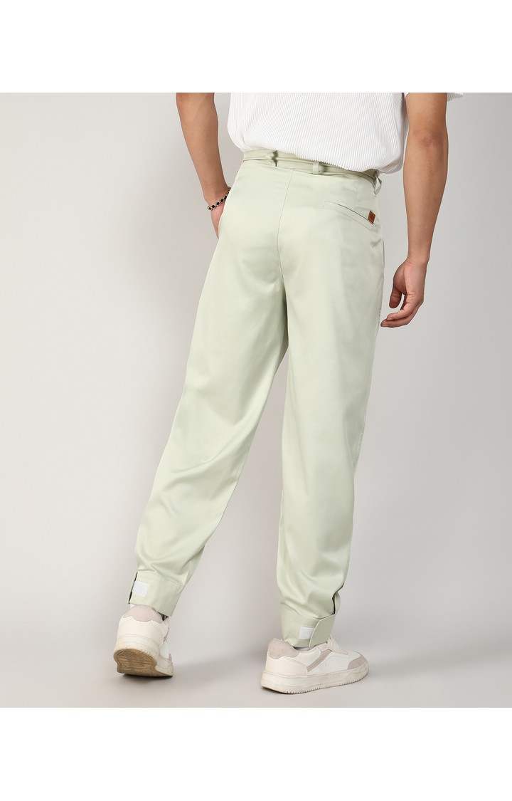 Men's Pale Green Solid Polyester Trousers