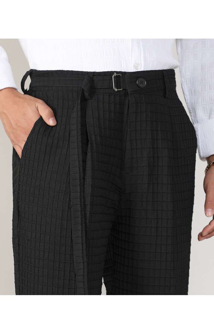 Men's Midnight Black Solid Polyester Trousers