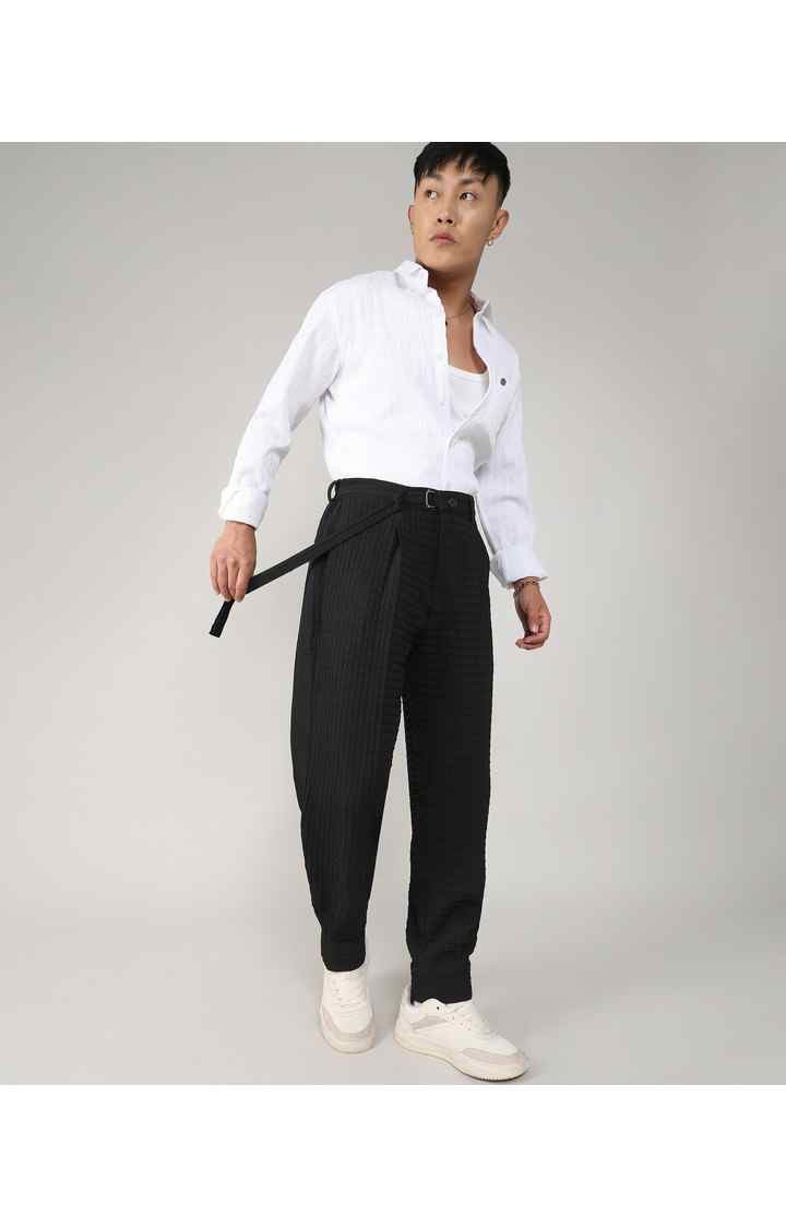 Men's Midnight Black Solid Polyester Trousers