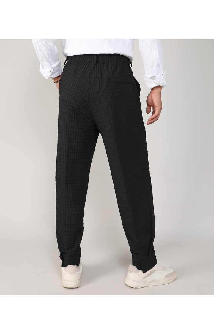 Men's Midnight Black Solid Polyester Trousers