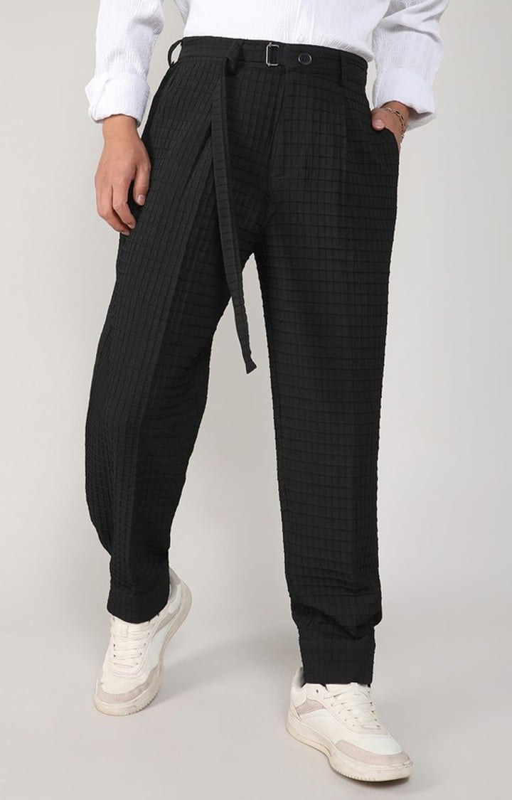 Men's Midnight Black Solid Polyester Trousers