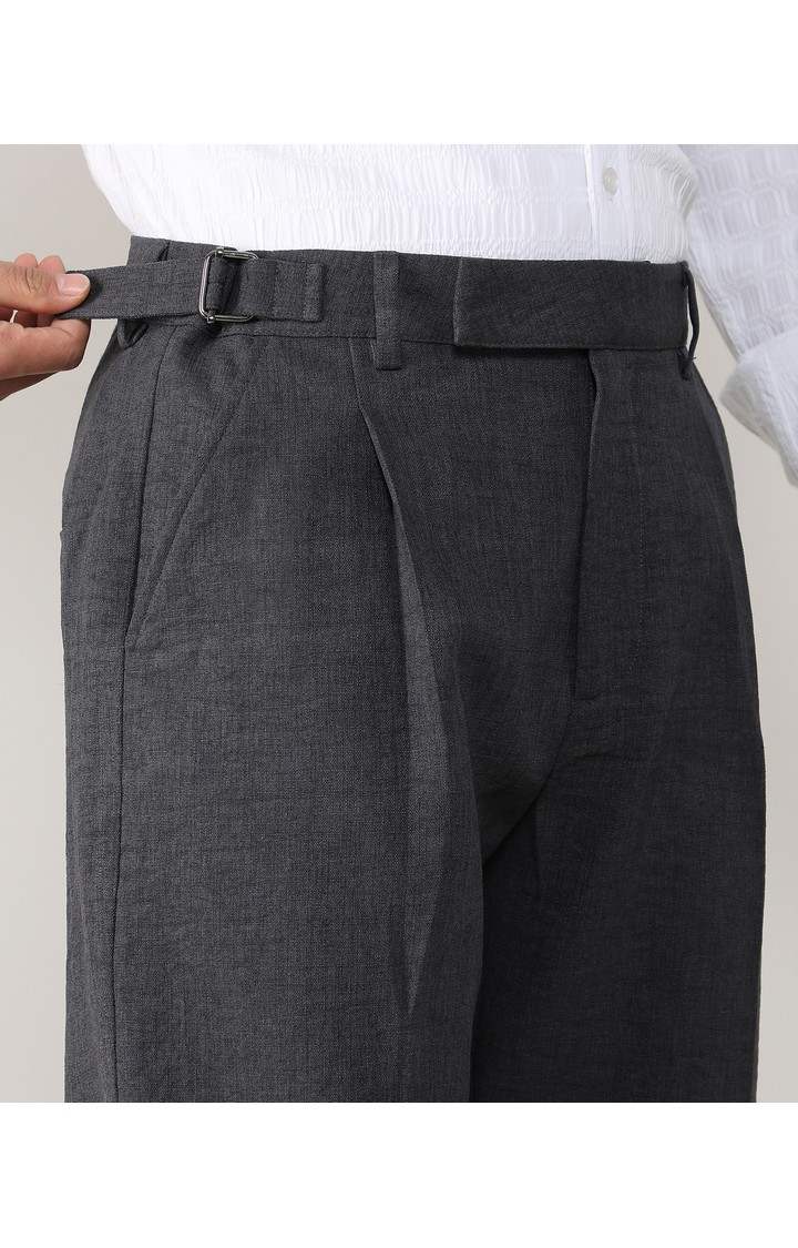 Men's Charcoal Black Solid Polyester Trousers
