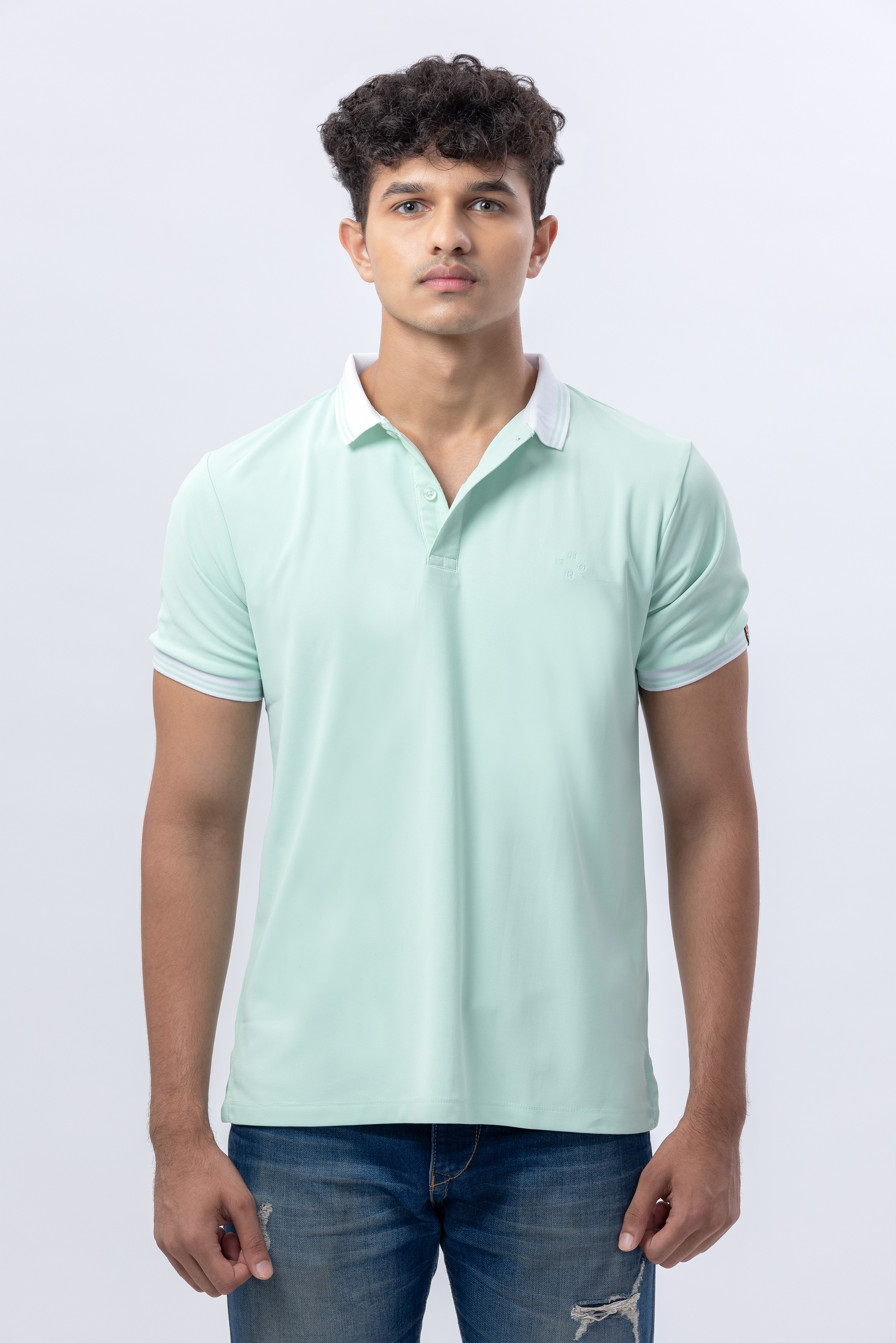 Mint Polo With Contrast Collar