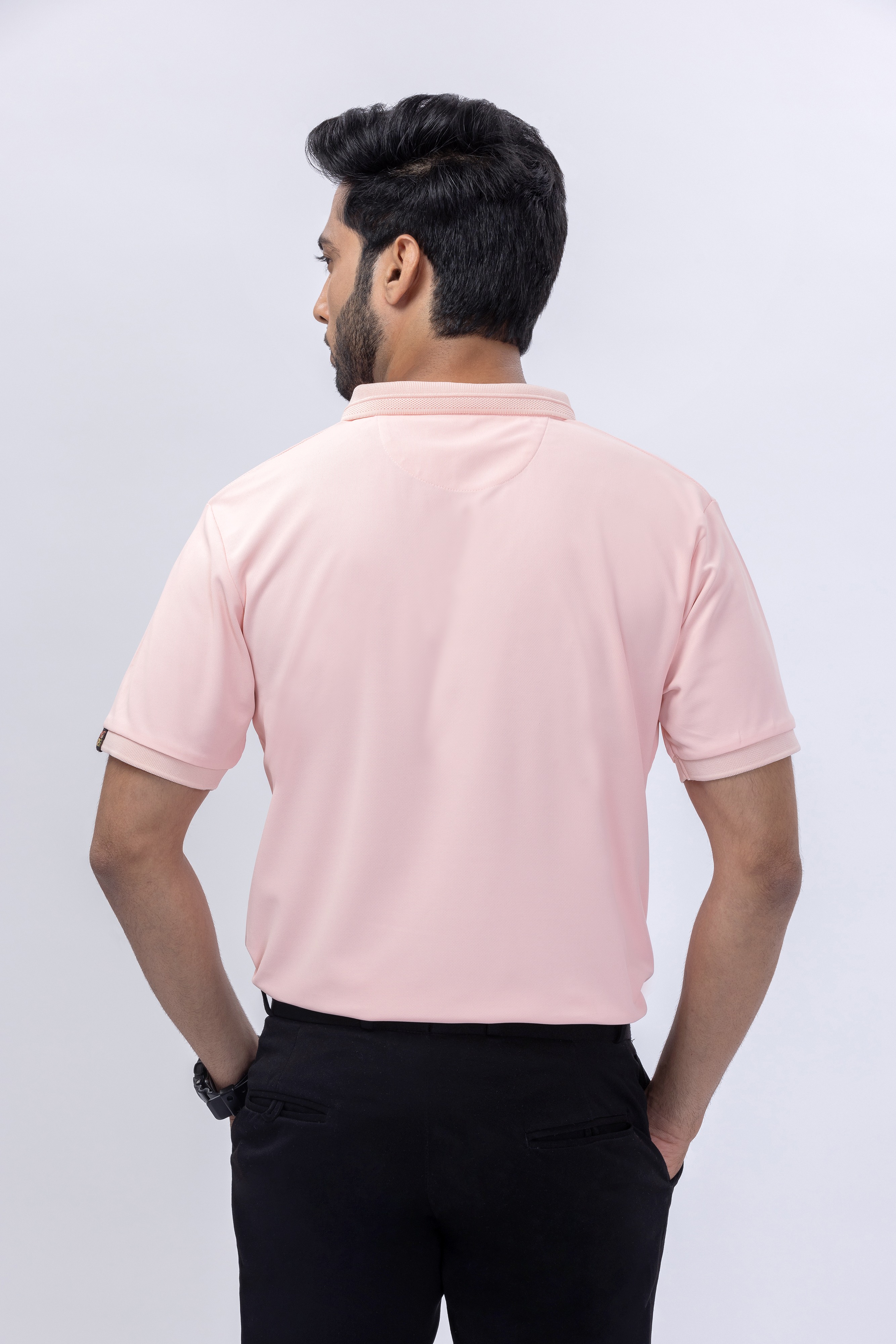 Peach Polo T-Shirt With Jacquard Collar