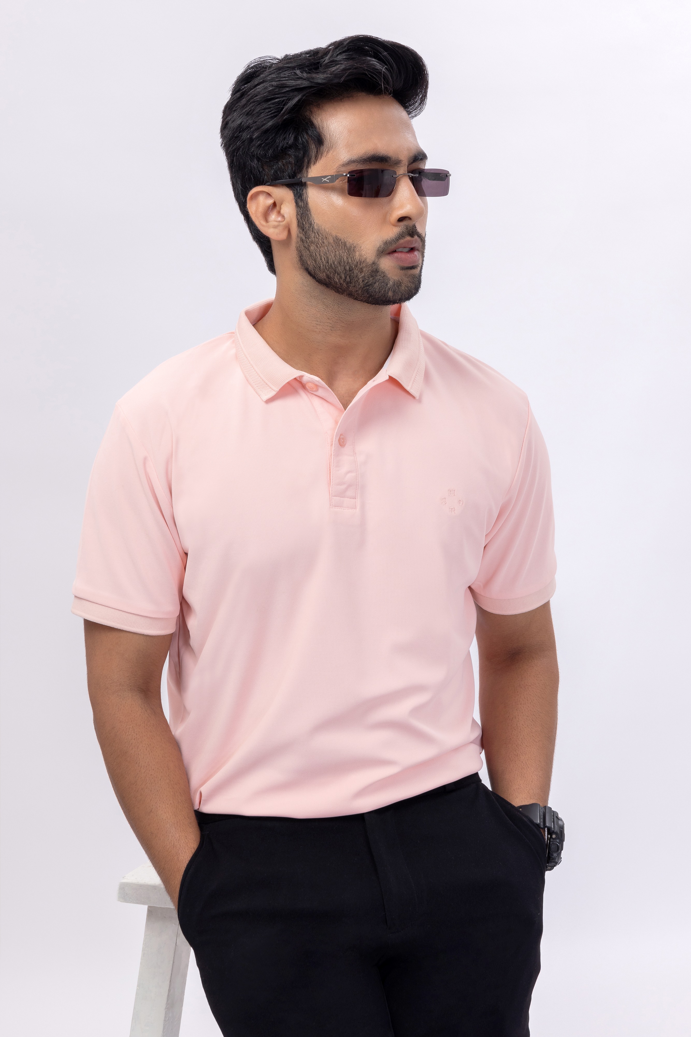 Peach Polo T-Shirt With Jacquard Collar