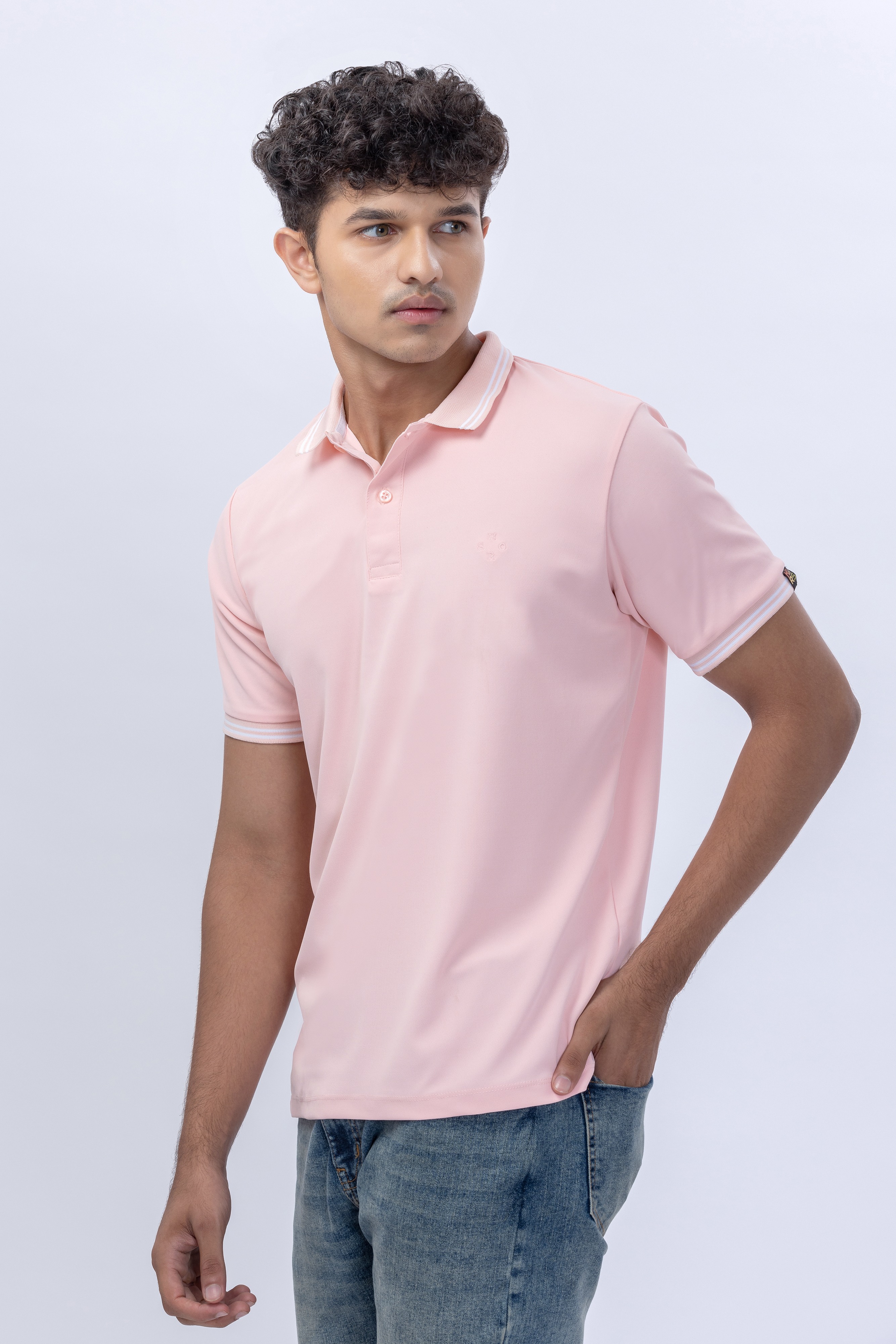 Peach Polo T-Shirt With Contrast Collar