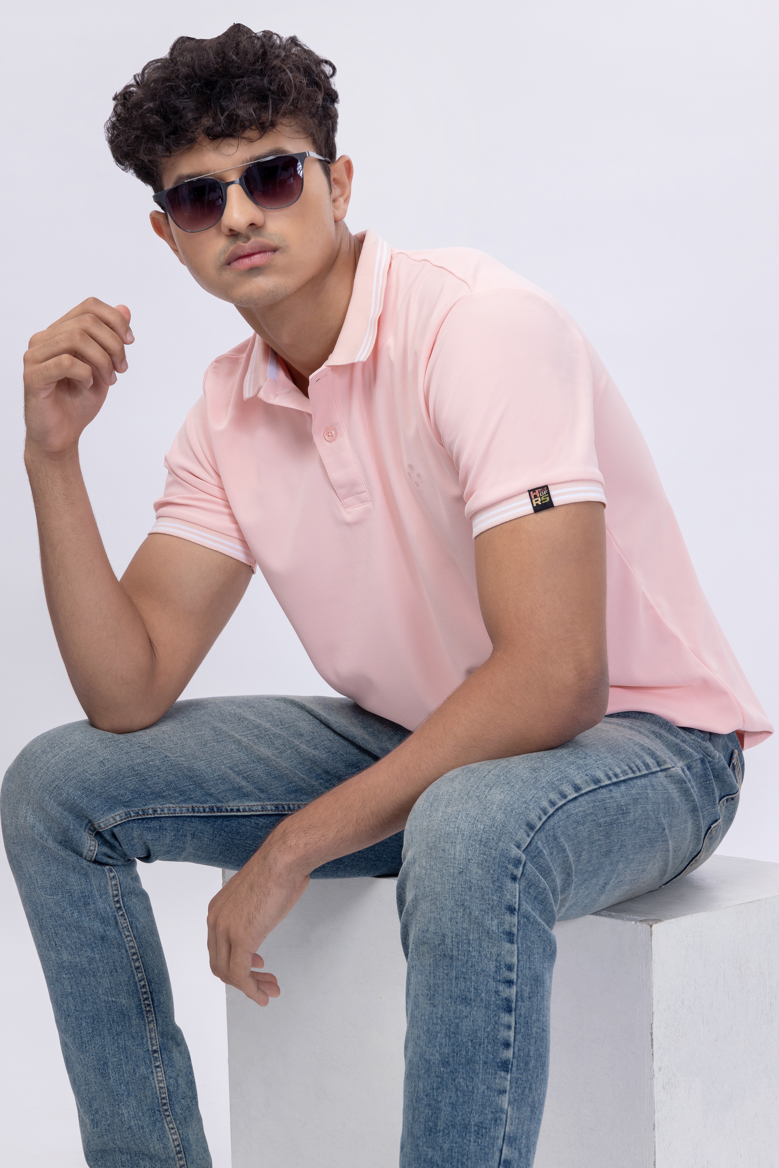 Peach Polo T-Shirt With Contrast Collar
