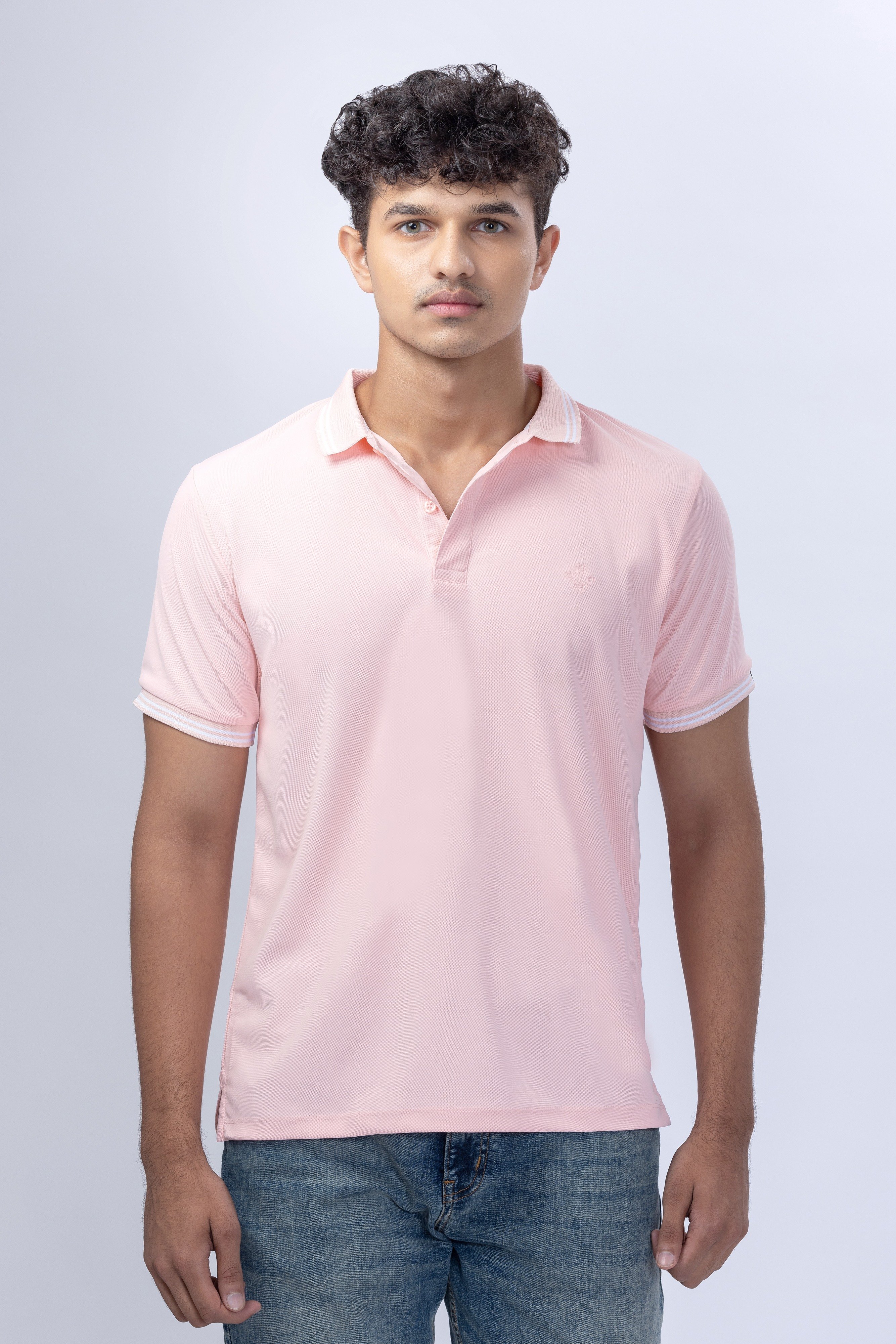 Peach Polo T-Shirt With Contrast Collar