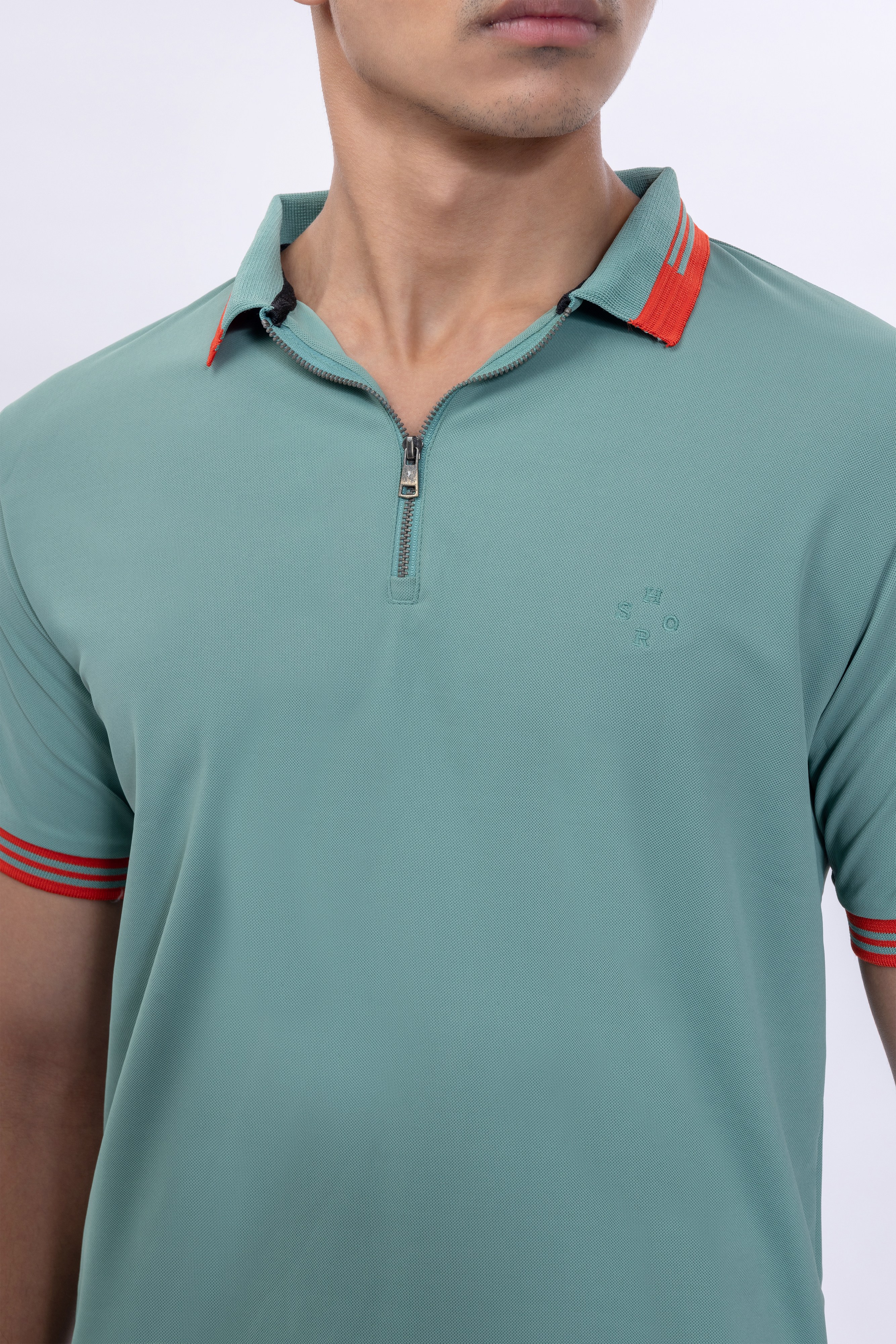 Aqua Forest Green Polo With Contrast Collar