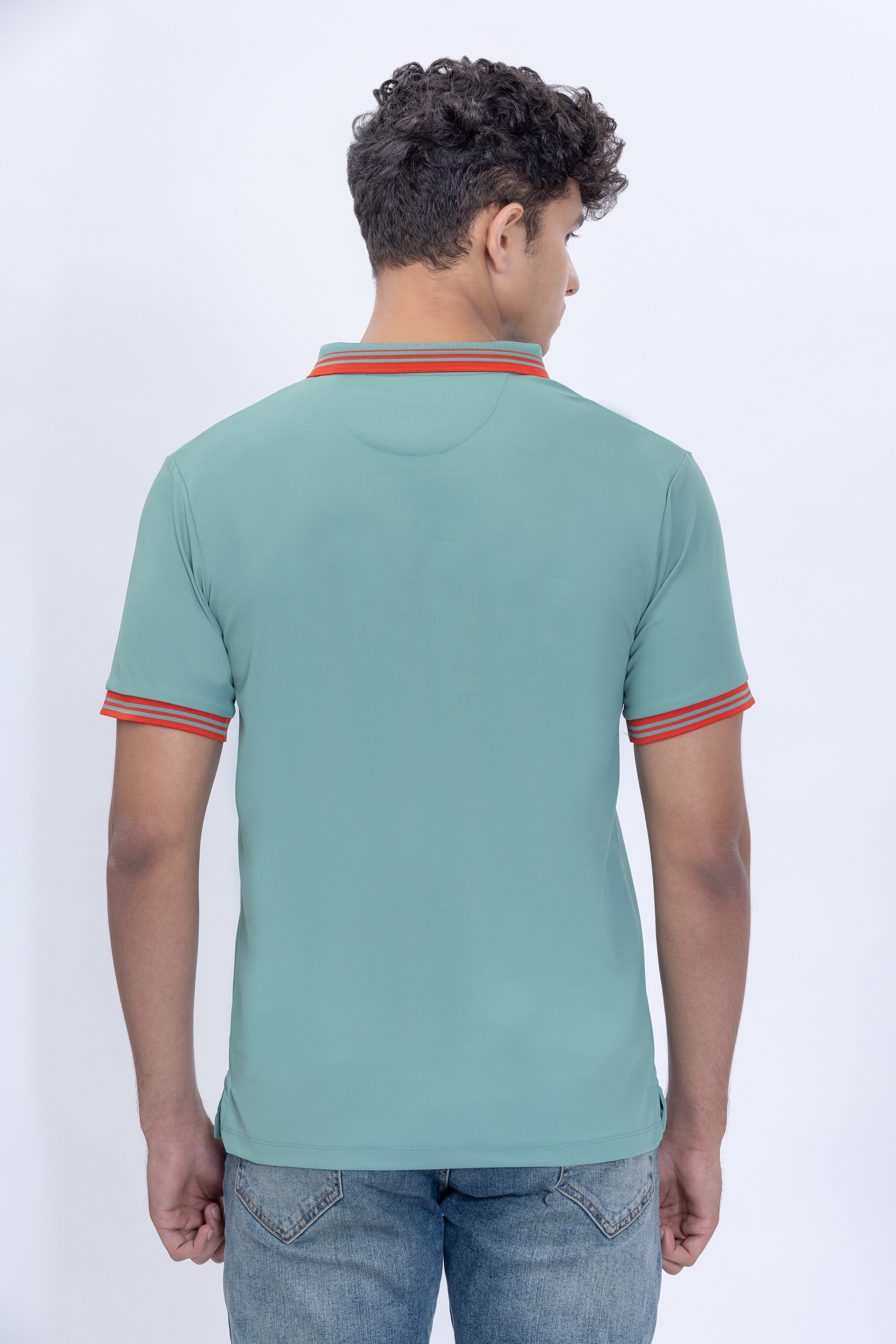 Aqua Forest Green Polo With Contrast Collar