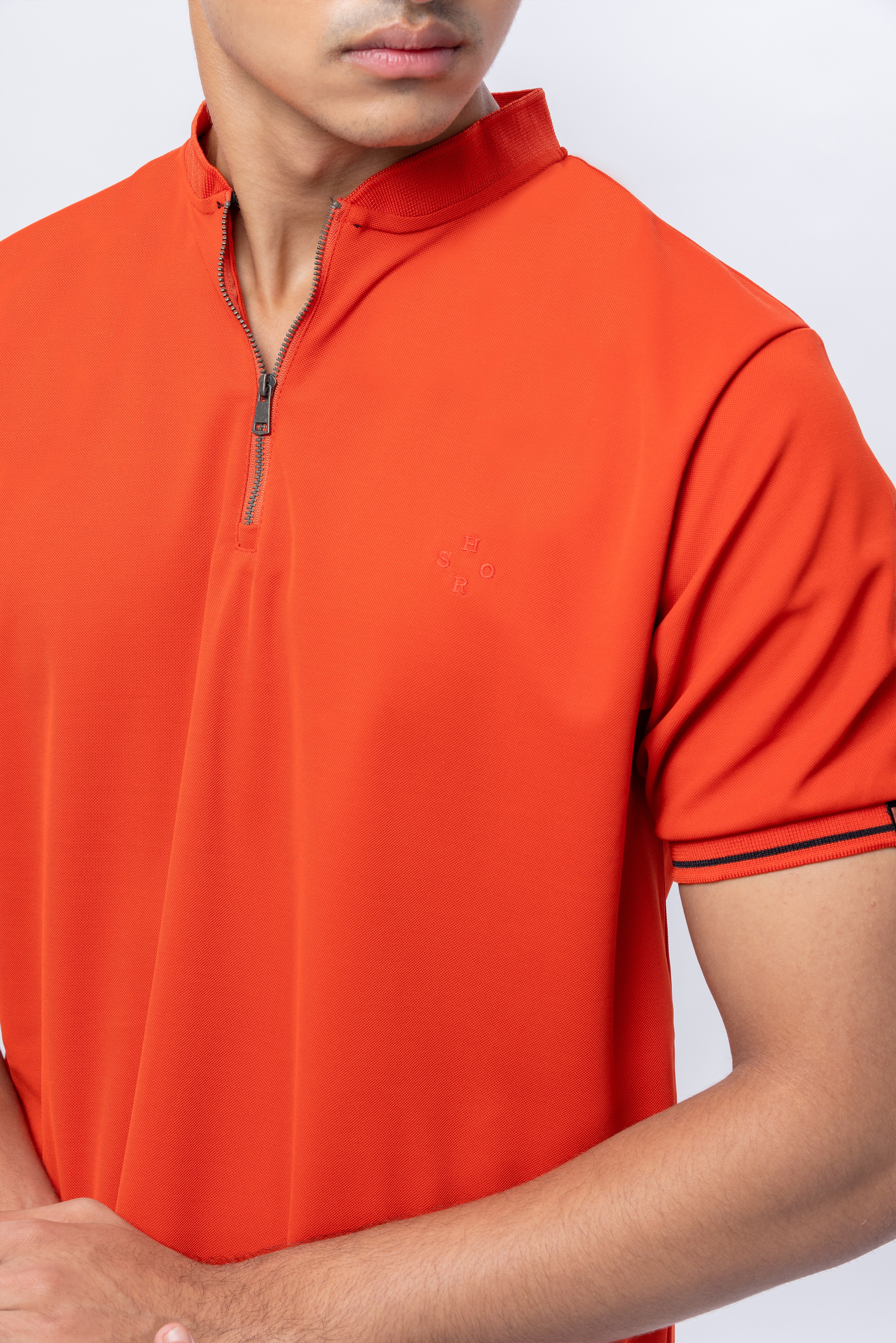 Aurora Red Polo With Mandarin collar & Zipper