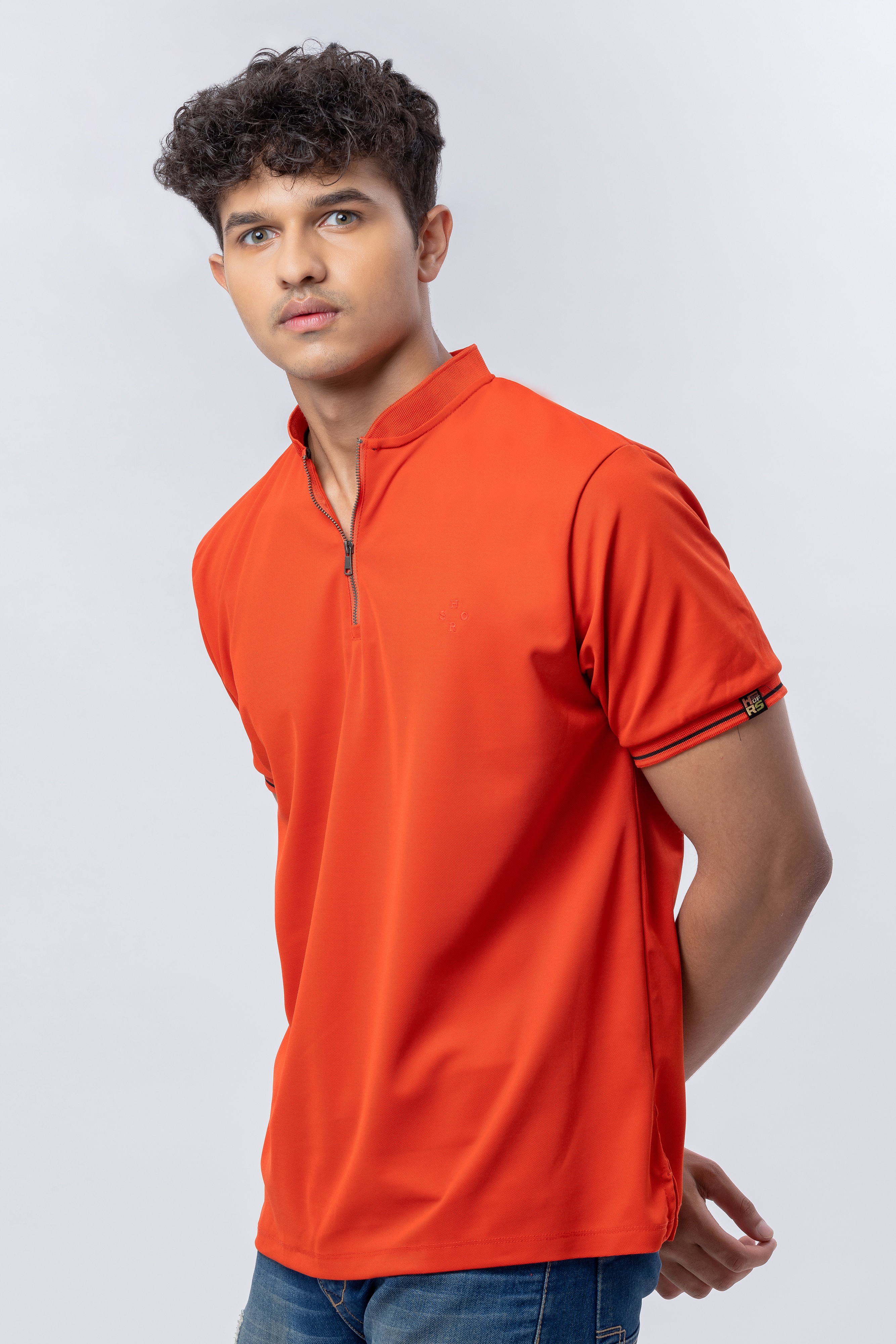 Aurora Red Polo With Mandarin collar & Zipper
