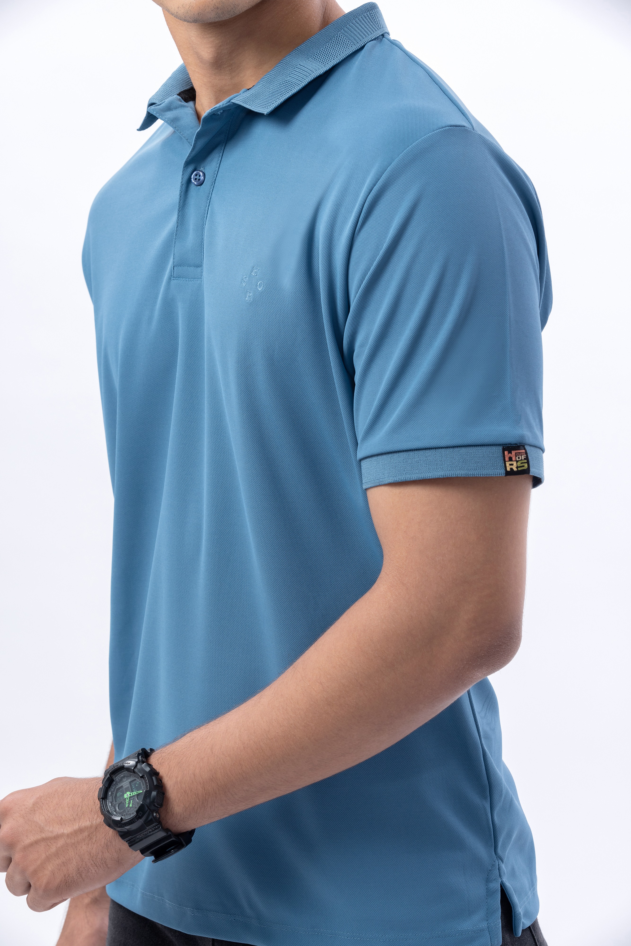 Classic Blue Polo With Jacquard Collar