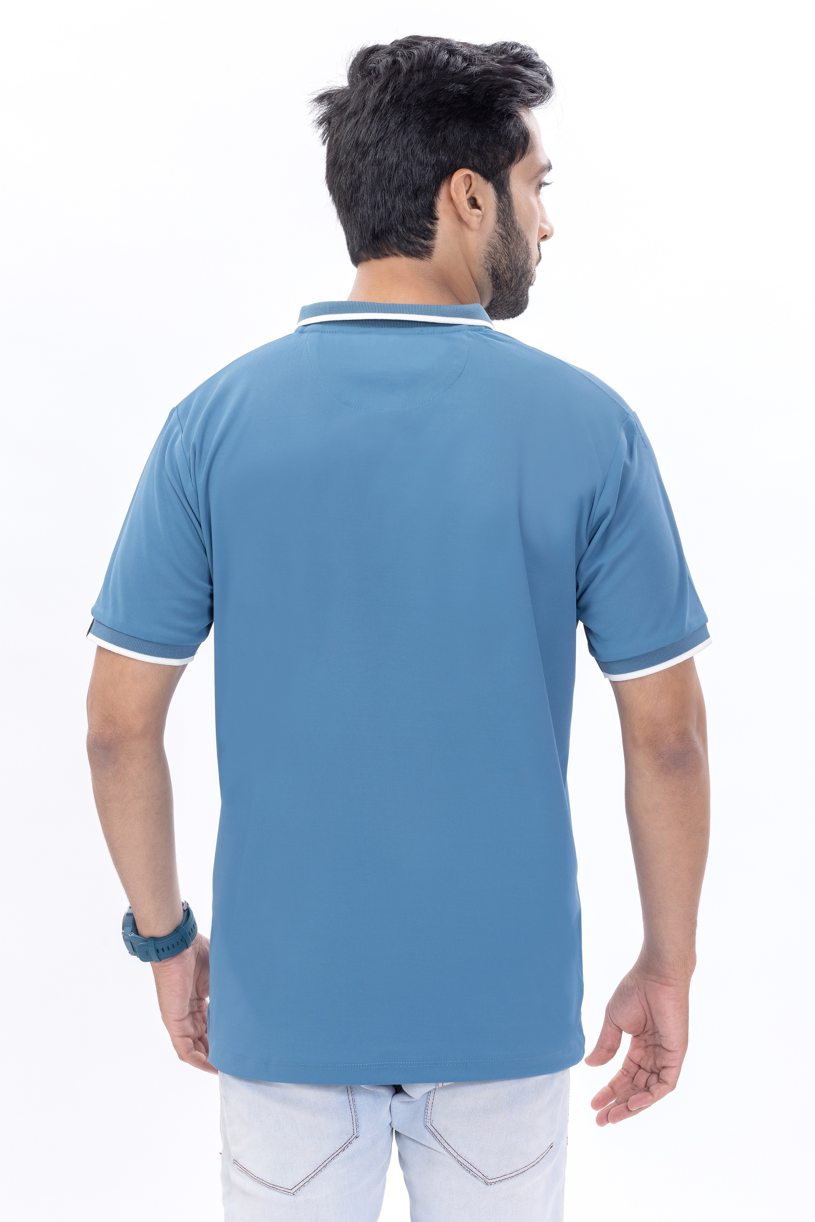 Classic Blue Polo With Contrast Collar