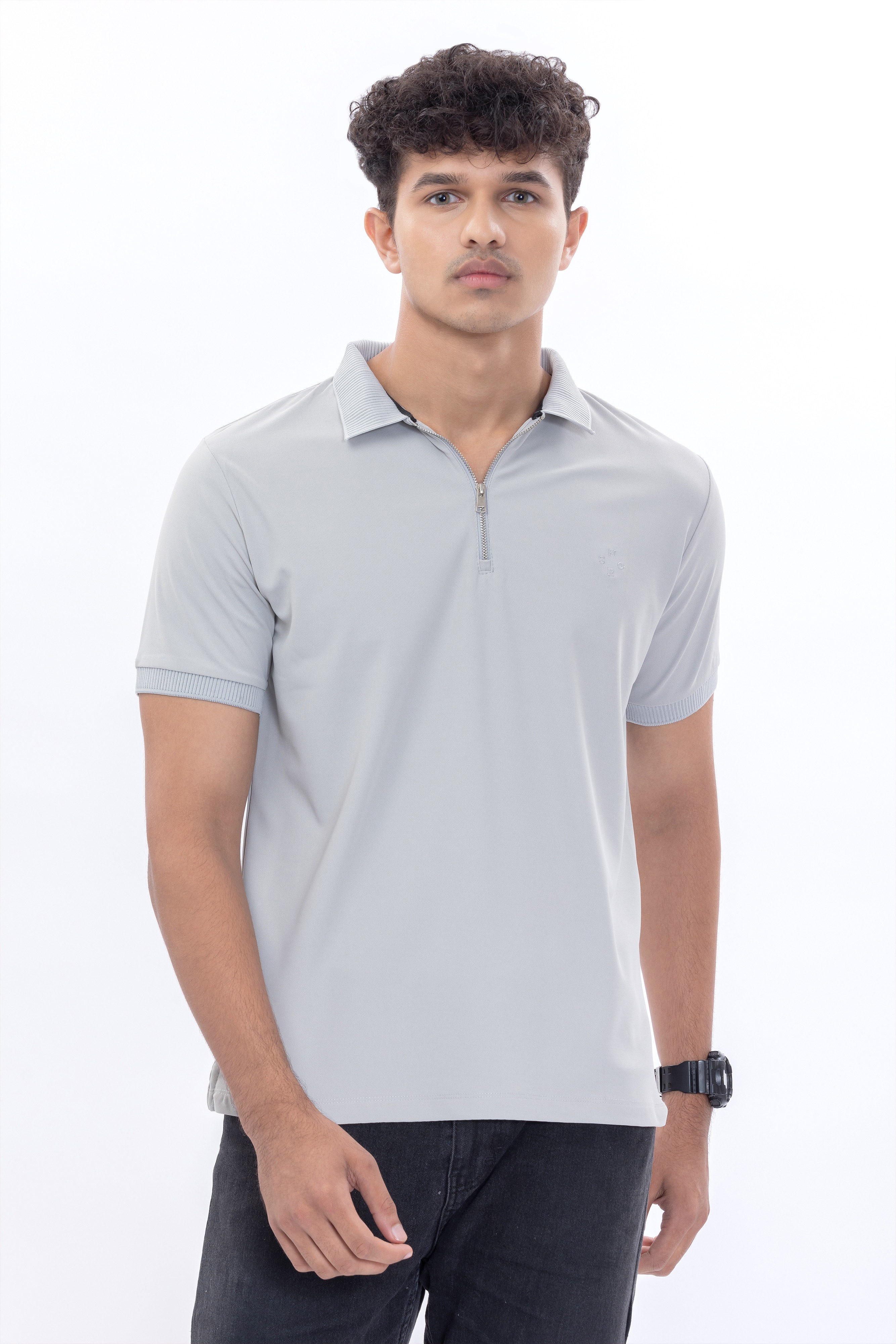 Light Grey Polo With Zipper