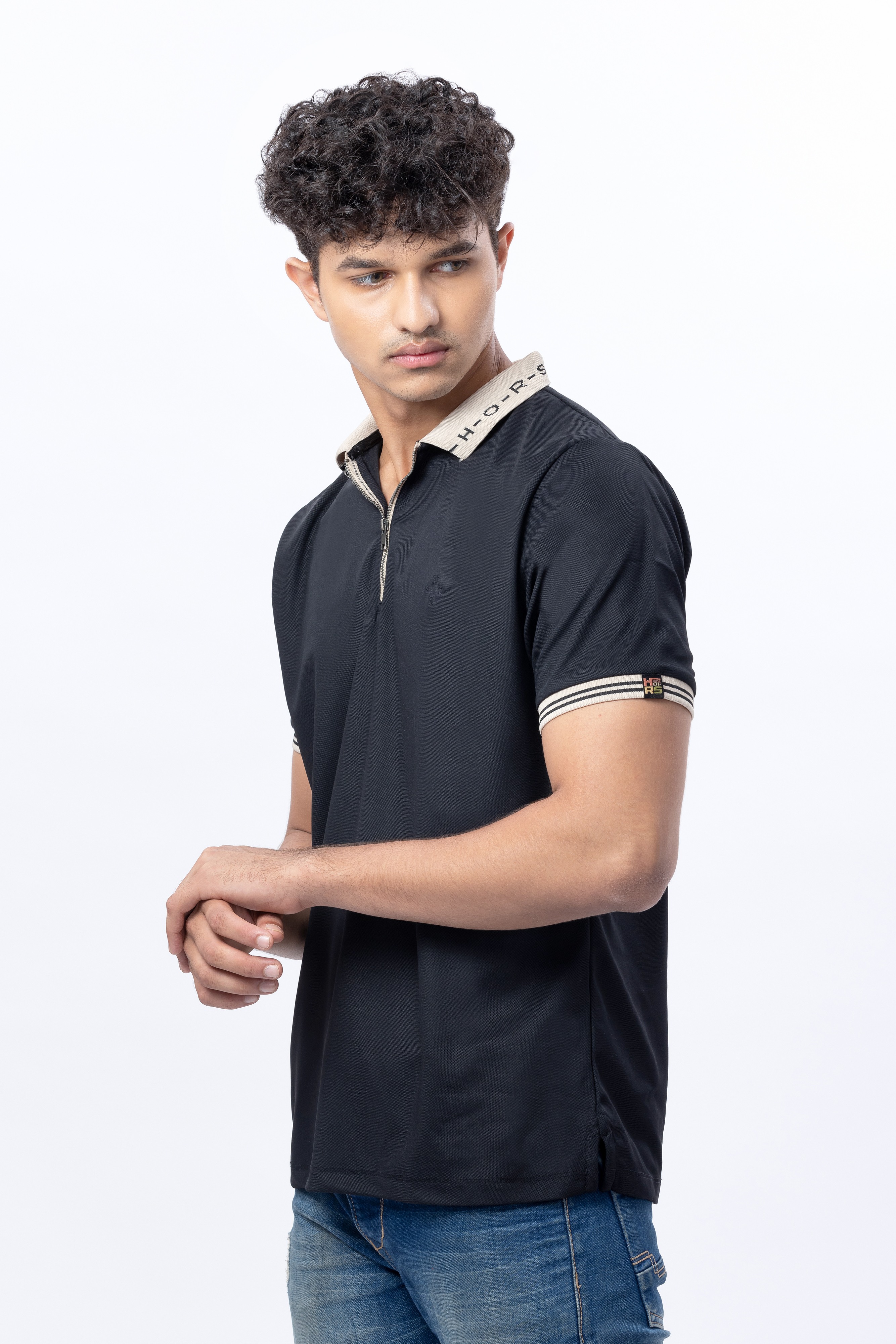 Black Polo T-Shirt With HORS Style