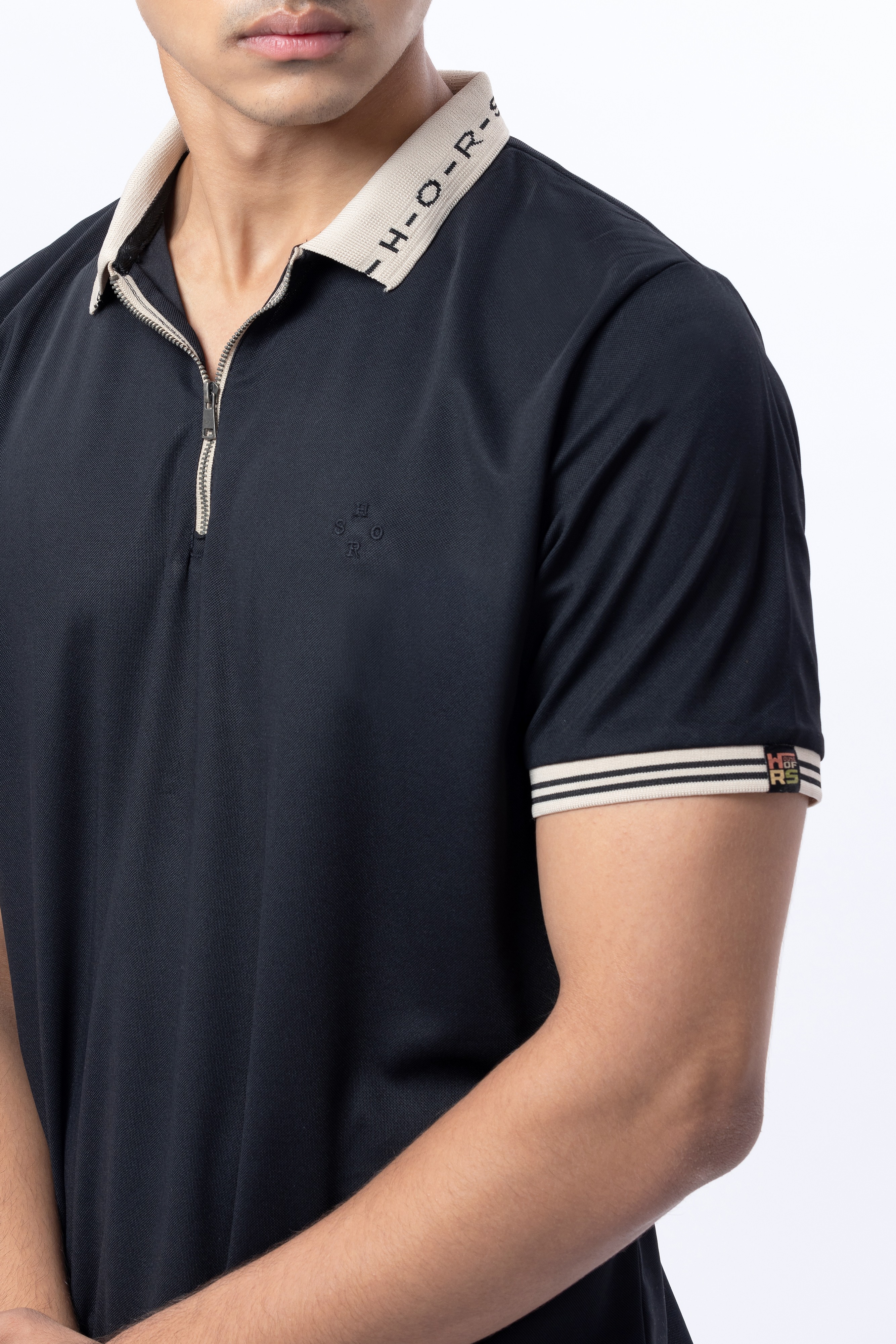 Black Polo T-Shirt With HORS Style