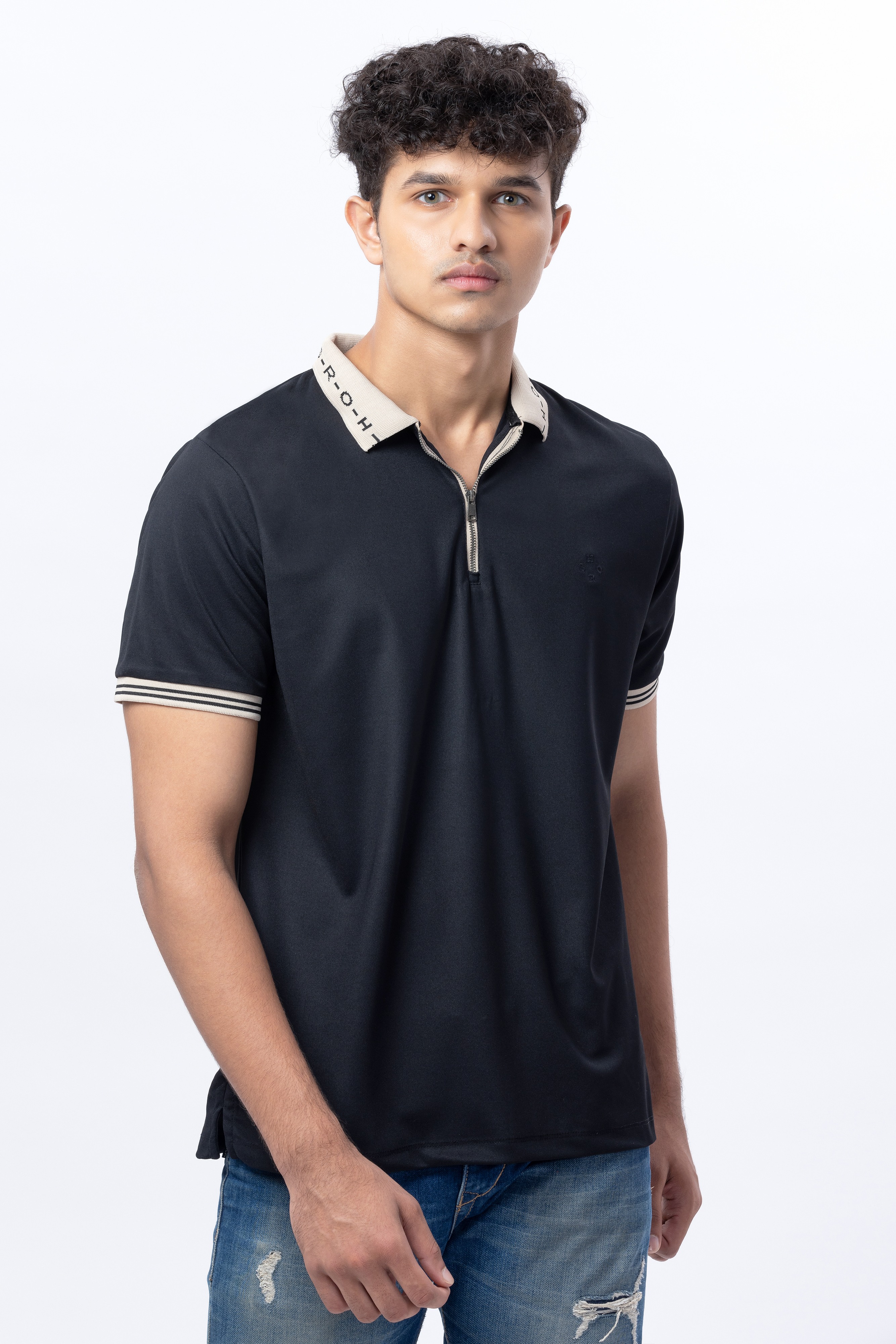 Black Polo T-Shirt With HORS Style
