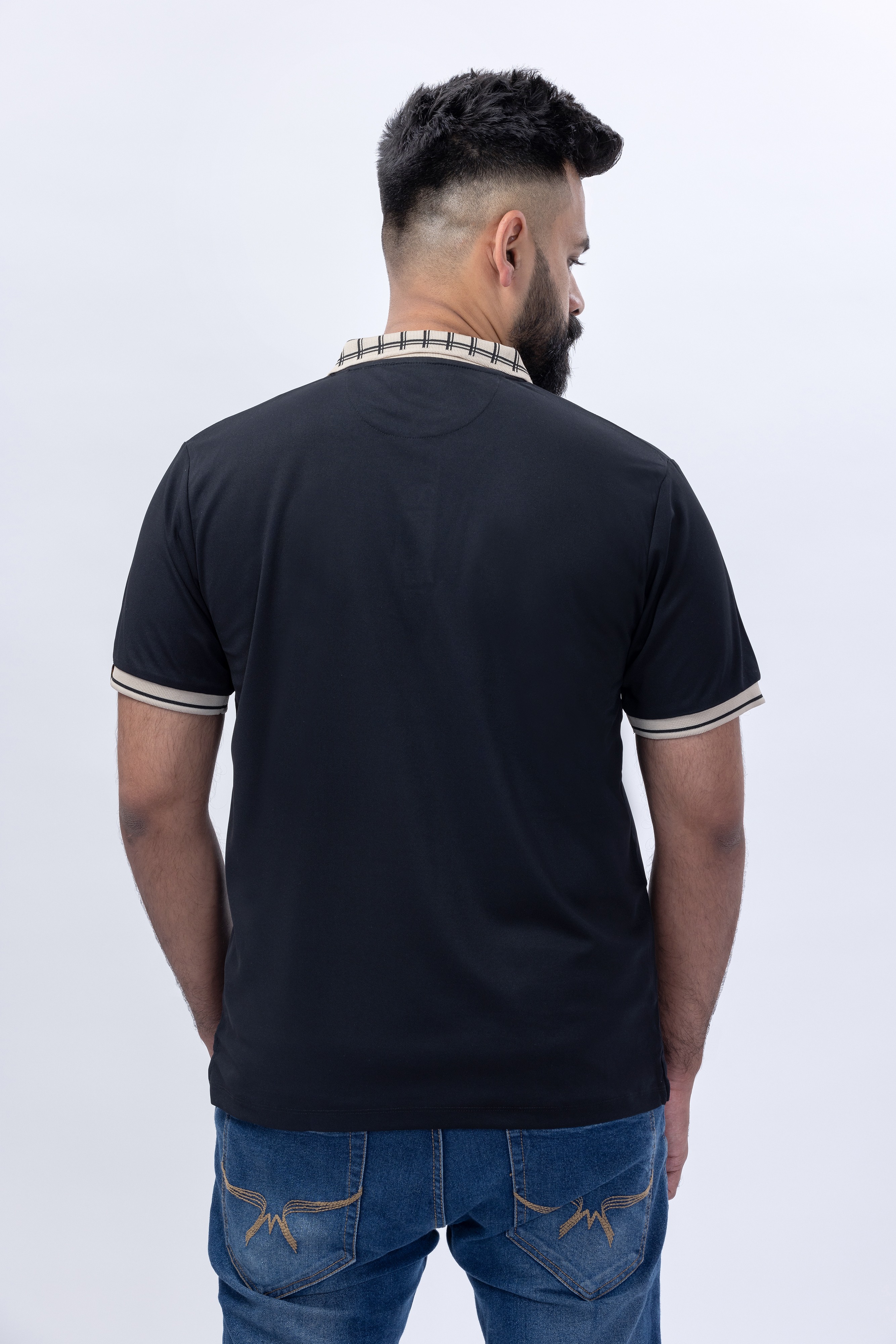 Black Polo T-Shirt With Checks Collar