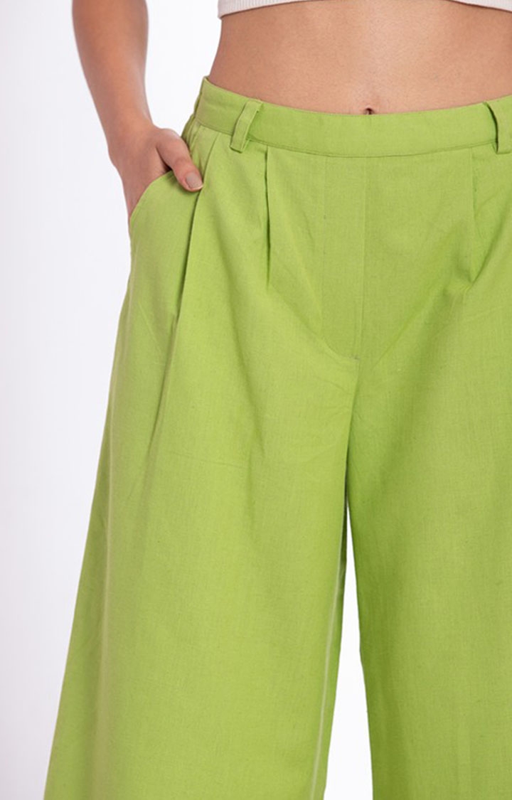 Palison | Women's Green Linen Solid Casual Pant 3