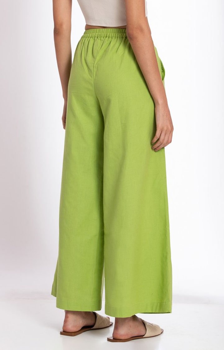 Women's Green Linen Solid Casual Pant