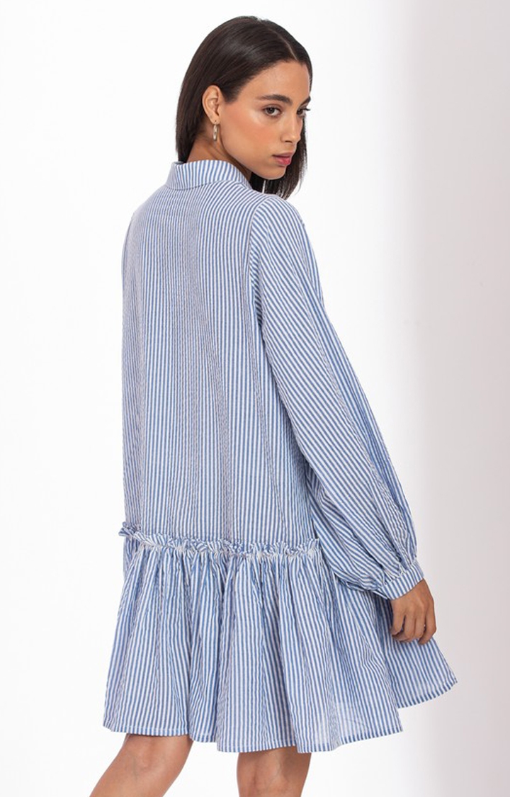 Palison | Women's Blue Cotton Striped Shirt Dress 2