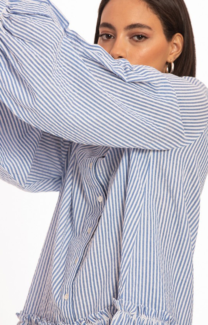 Palison | Women's Blue Cotton Striped Shirt Dress 5