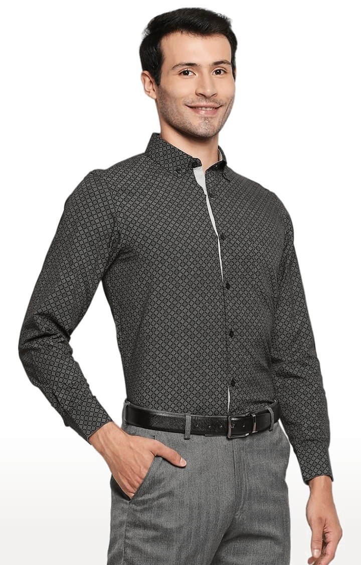 Men's Grey Cotton Blend Printed Formal Shirt