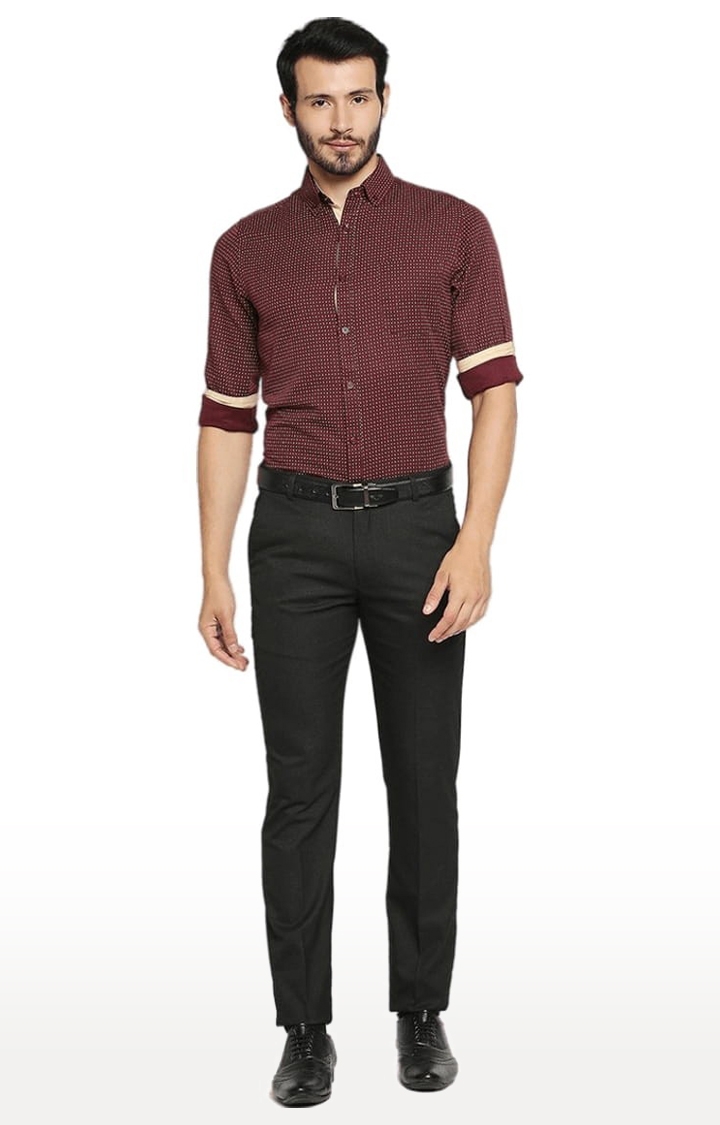 SOLEMIO | Men's Red Cotton Blend Printed Formal Shirt 1