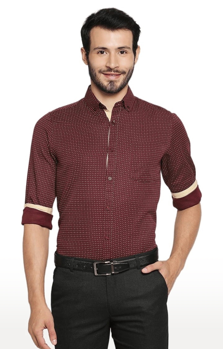 SOLEMIO | Men's Red Cotton Blend Printed Formal Shirt 0