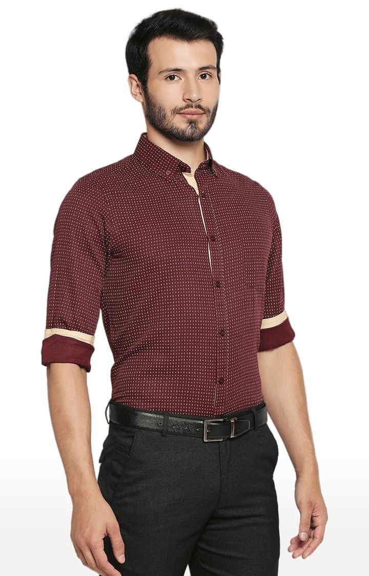 SOLEMIO | Men's Red Cotton Blend Printed Formal Shirt 3