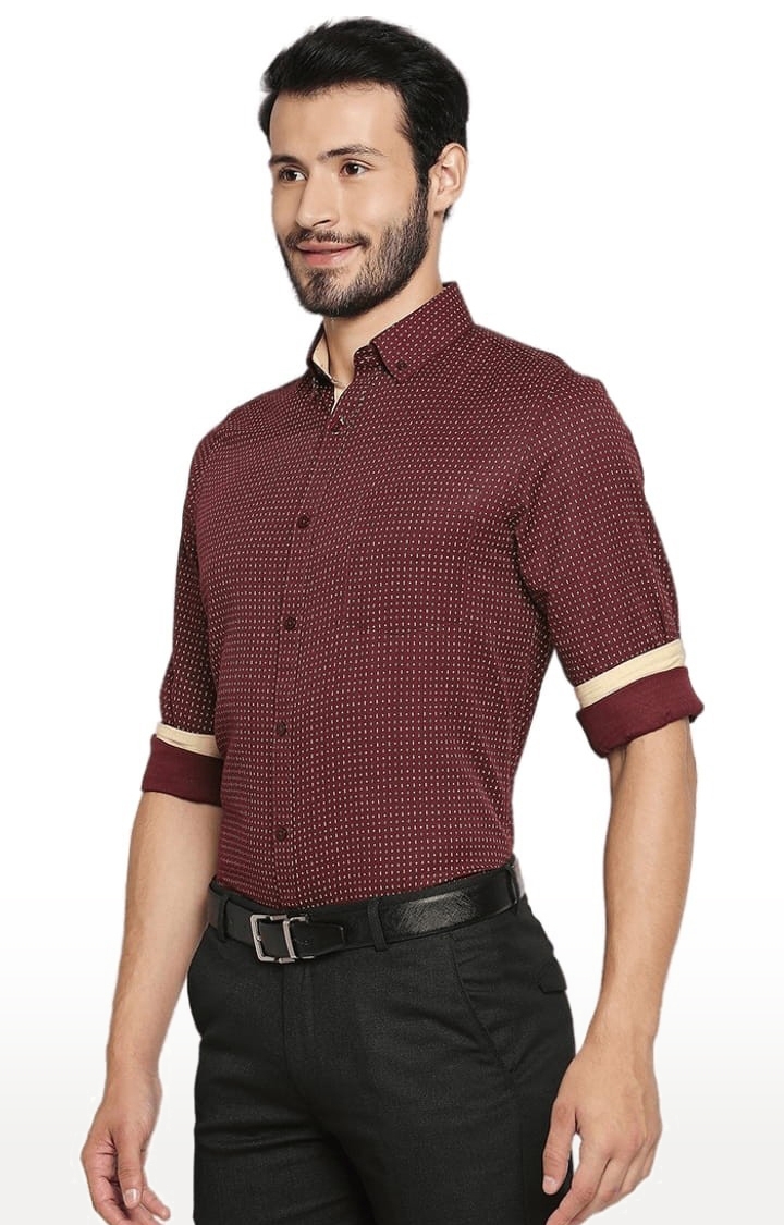 SOLEMIO | Men's Red Cotton Blend Printed Formal Shirt 2