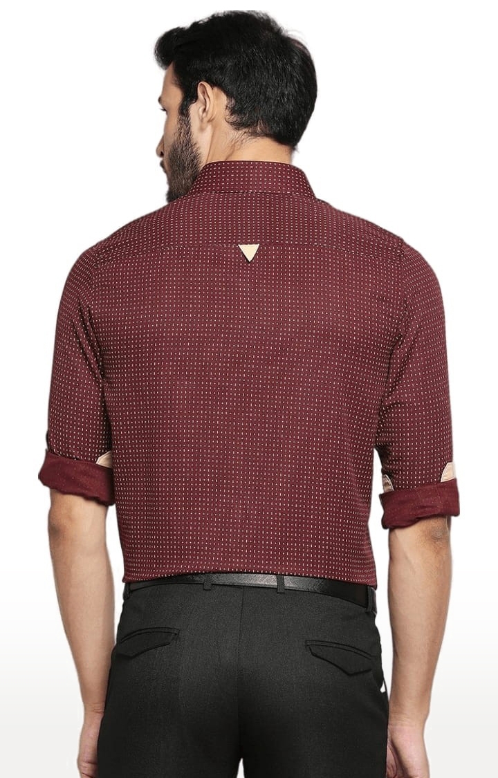 SOLEMIO | Men's Red Cotton Blend Printed Formal Shirt 4