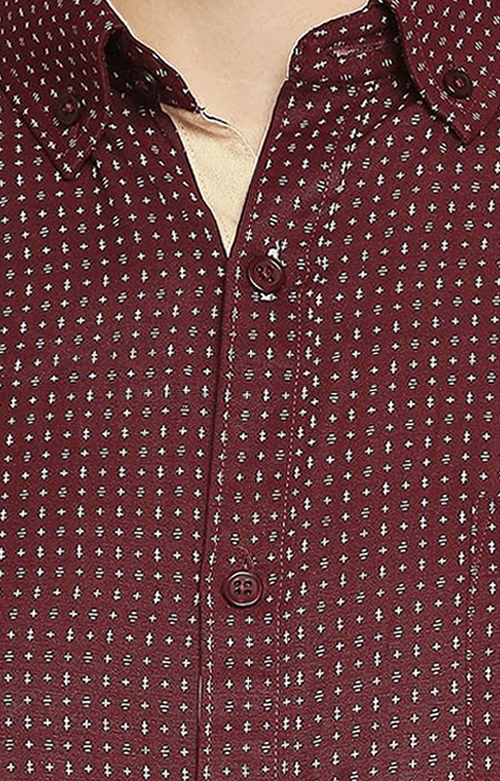SOLEMIO | Men's Red Cotton Blend Printed Formal Shirt 5