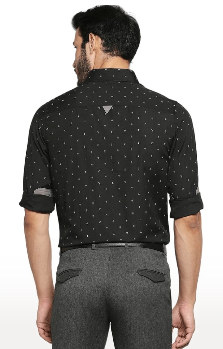 SOLEMIO | Men's Black Cotton Blend Printed Formal Shirt 4