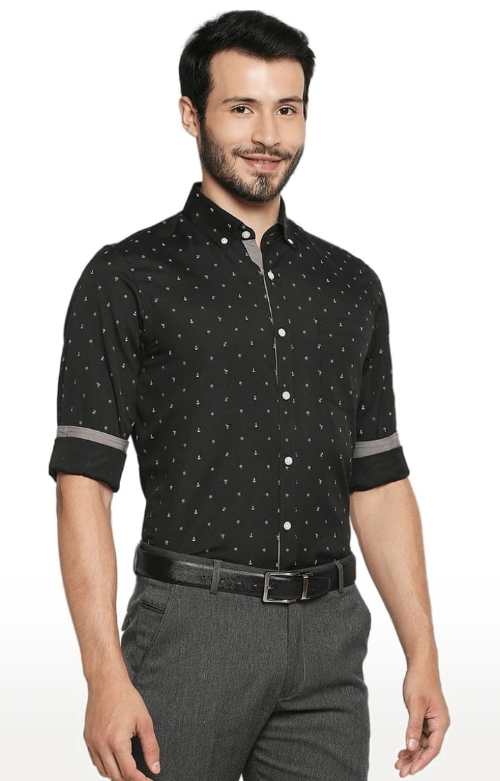 SOLEMIO | Men's Black Cotton Blend Printed Formal Shirt 3