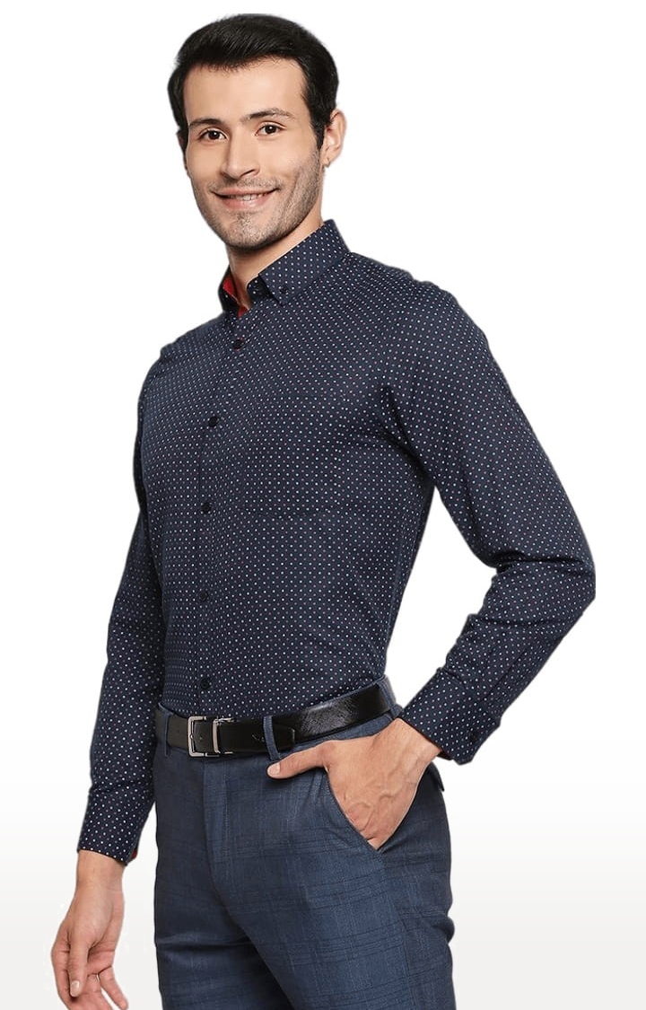 SOLEMIO | Men's Blue Cotton Blend Printed Formal Shirt 2