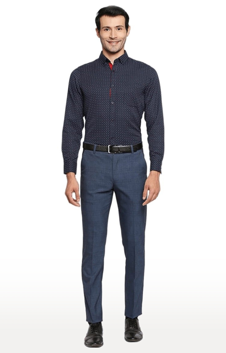 SOLEMIO | Men's Blue Cotton Blend Printed Formal Shirt 1