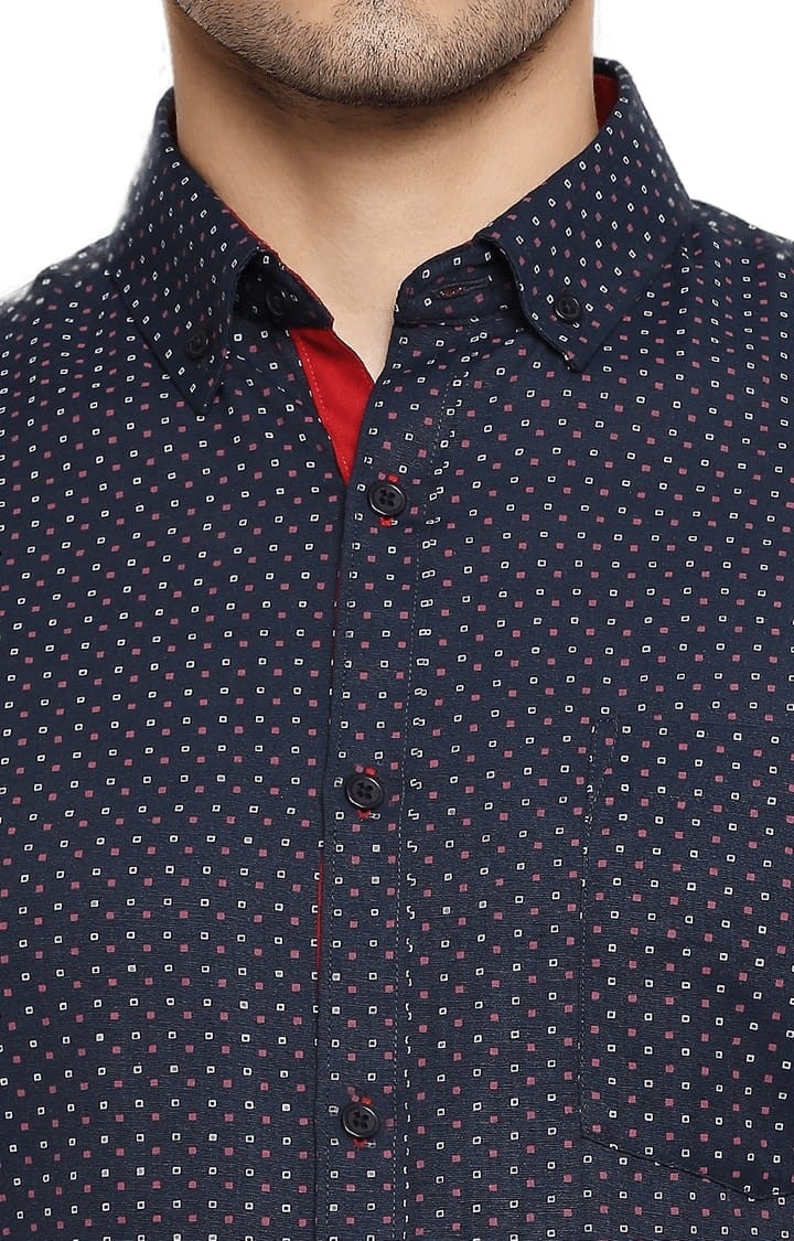 SOLEMIO | Men's Blue Cotton Blend Printed Formal Shirt 5