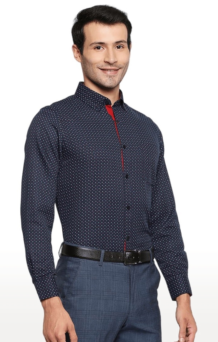 SOLEMIO | Men's Blue Cotton Blend Printed Formal Shirt 3