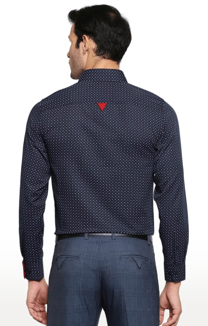 SOLEMIO | Men's Blue Cotton Blend Printed Formal Shirt 4