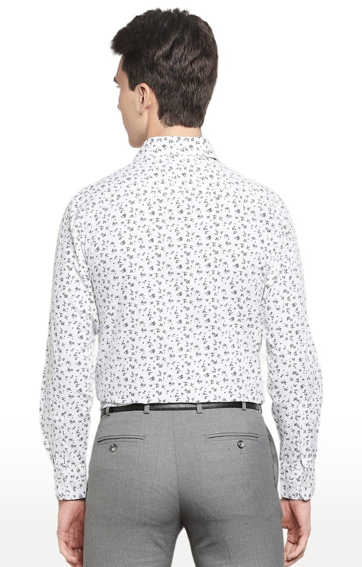 SOLEMIO | Men's White Cotton Floral Formal Shirt 3