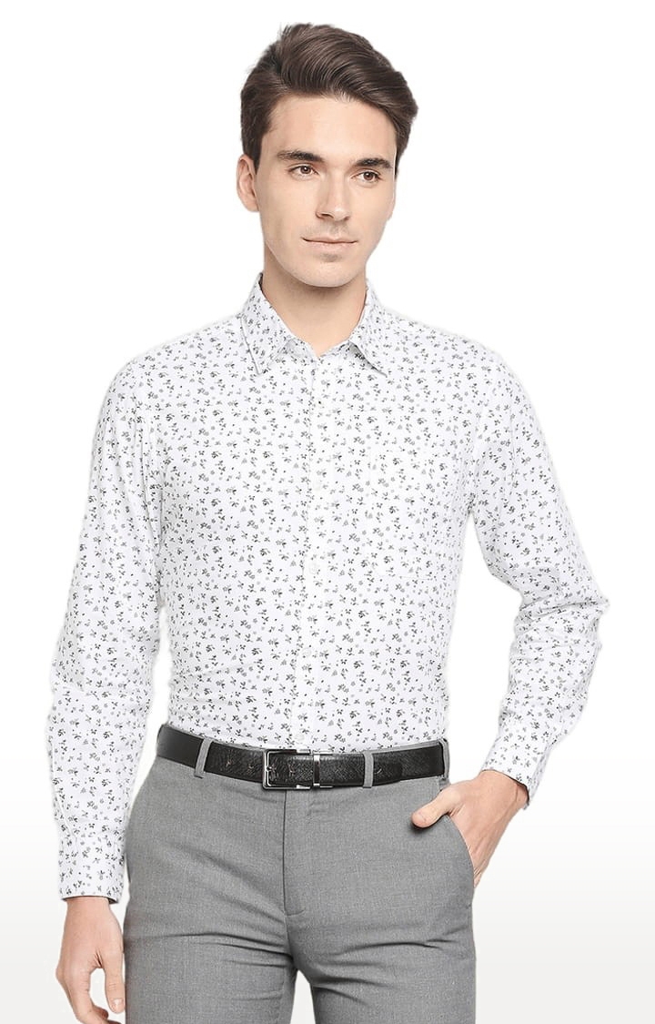 SOLEMIO | Men's White Cotton Floral Formal Shirt 0