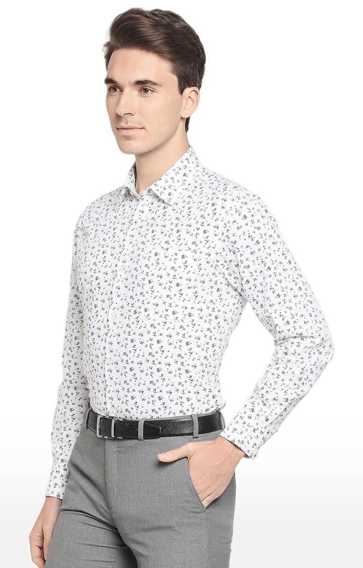 SOLEMIO | Men's White Cotton Floral Formal Shirt 2