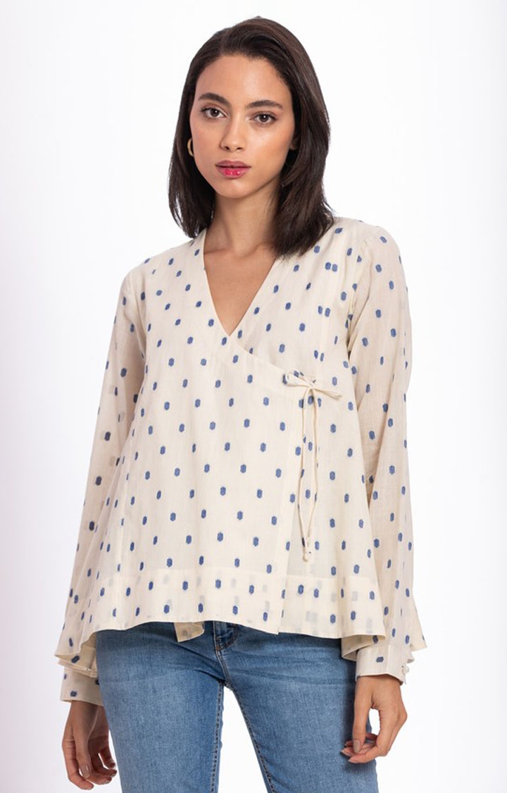 Palison | Women's Off White Cotton Printed Top