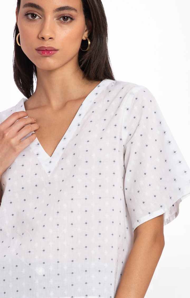 Women's White Cotton Printed Crop Top