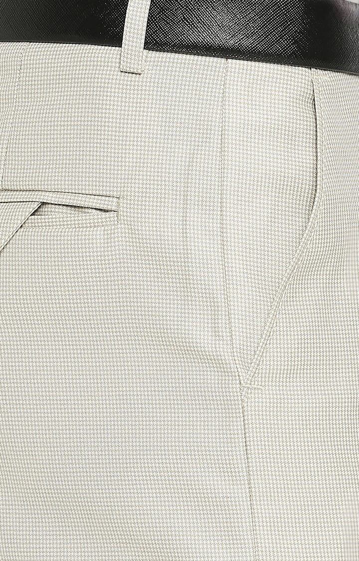 Men's Beige Polyester Solid Formal Trousers